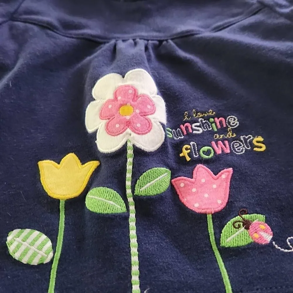Carter's Just One Year Girls Blue Long Sleeve Flowers Top - Size 3 Months